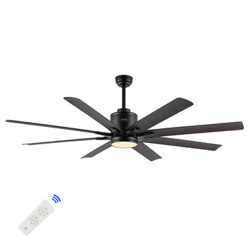 Octo 66" Contemporary Industrial Iron/Plastic Mobile-App/Remote-Controlled 6-Speed Ceiling Fan with Integrated LED Light